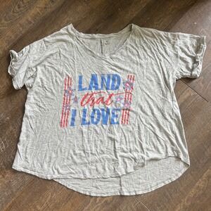 Cato Womens Plus 18/20W Land That‎ I Love Patriotic Graphic Tee Gray V-Neck